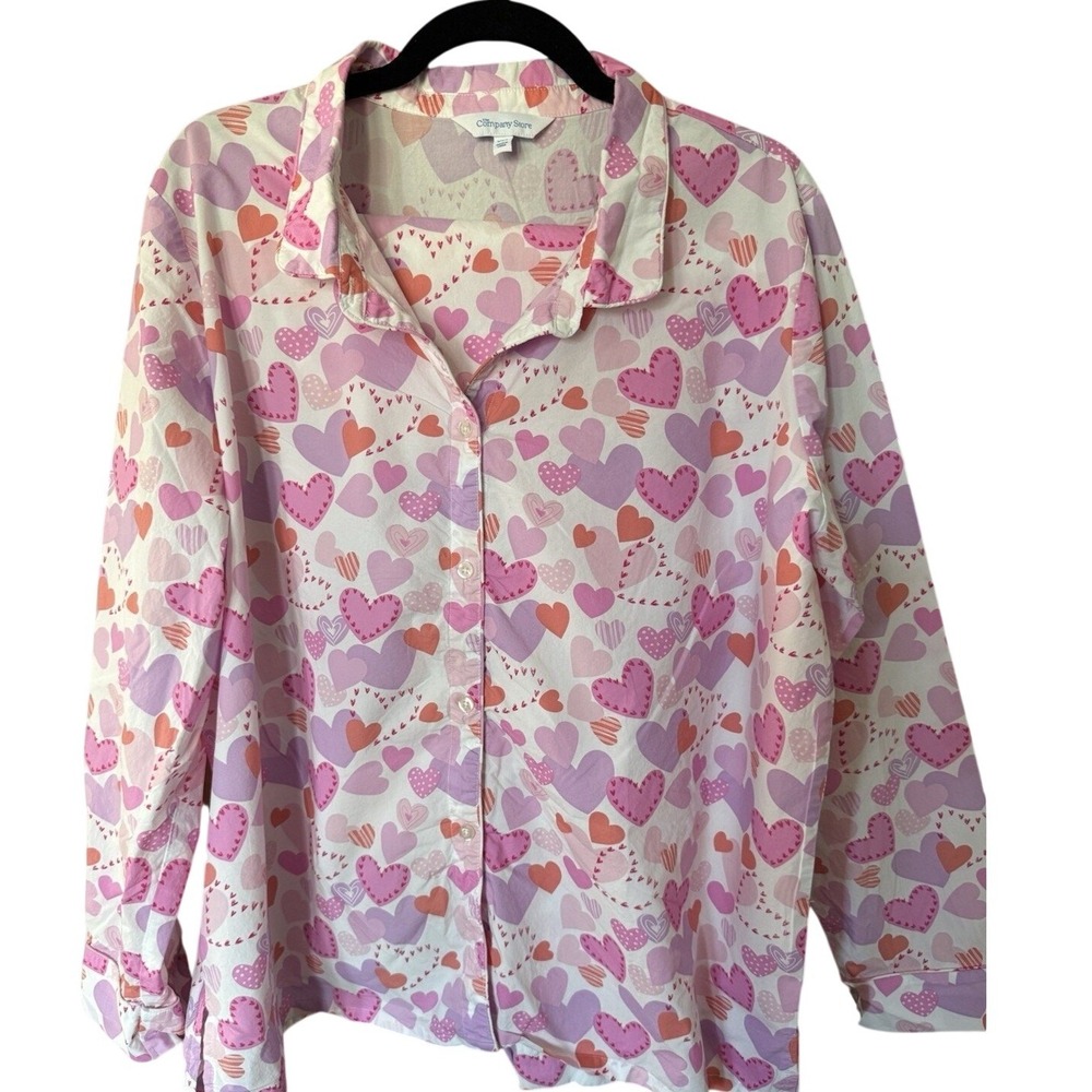 The Company Store Pajama Set Women's XXL 2XL Cotton Heart Print PJs Pants Set